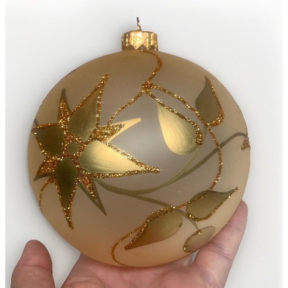 Impuls Christmas Mouth Blown & Hand Painted Frosted Gold & Glitter Ornament NIB